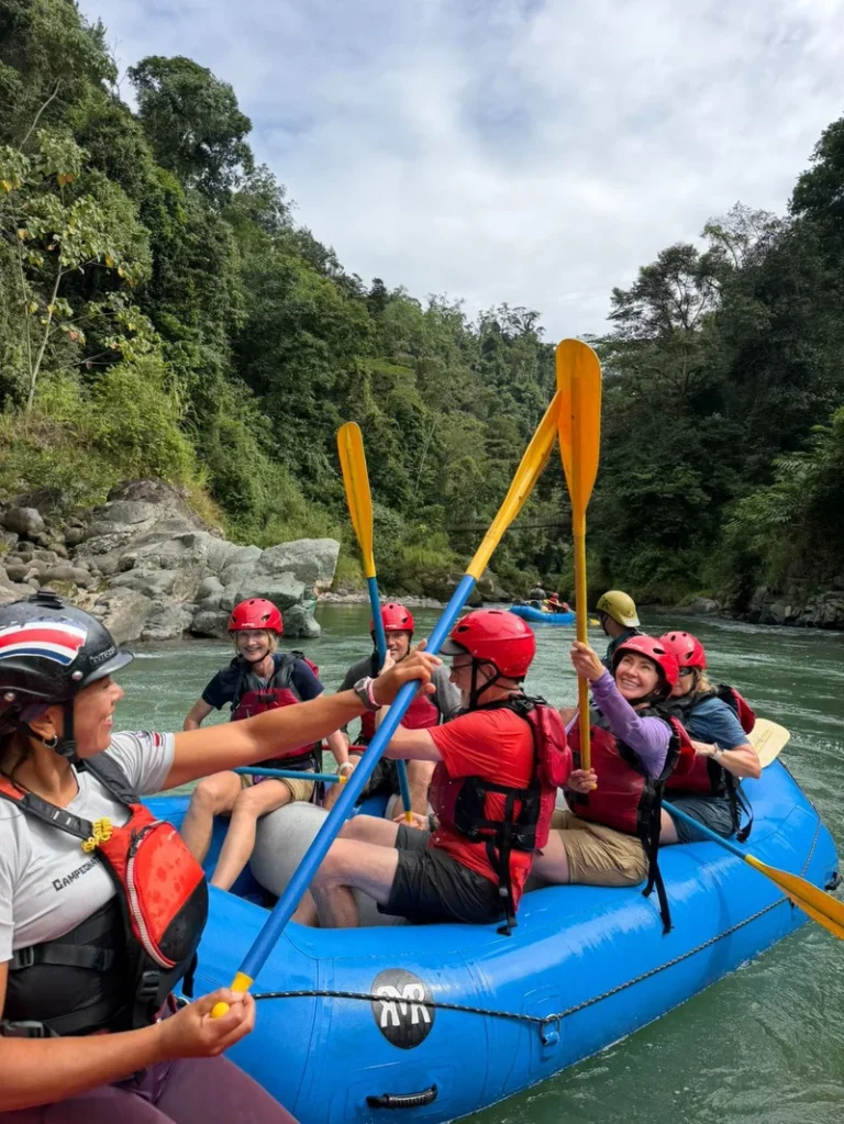 Rafting in Turrialba, Costa Rica. A group of adventurers preparing to embark on a thrilling journey down the river.