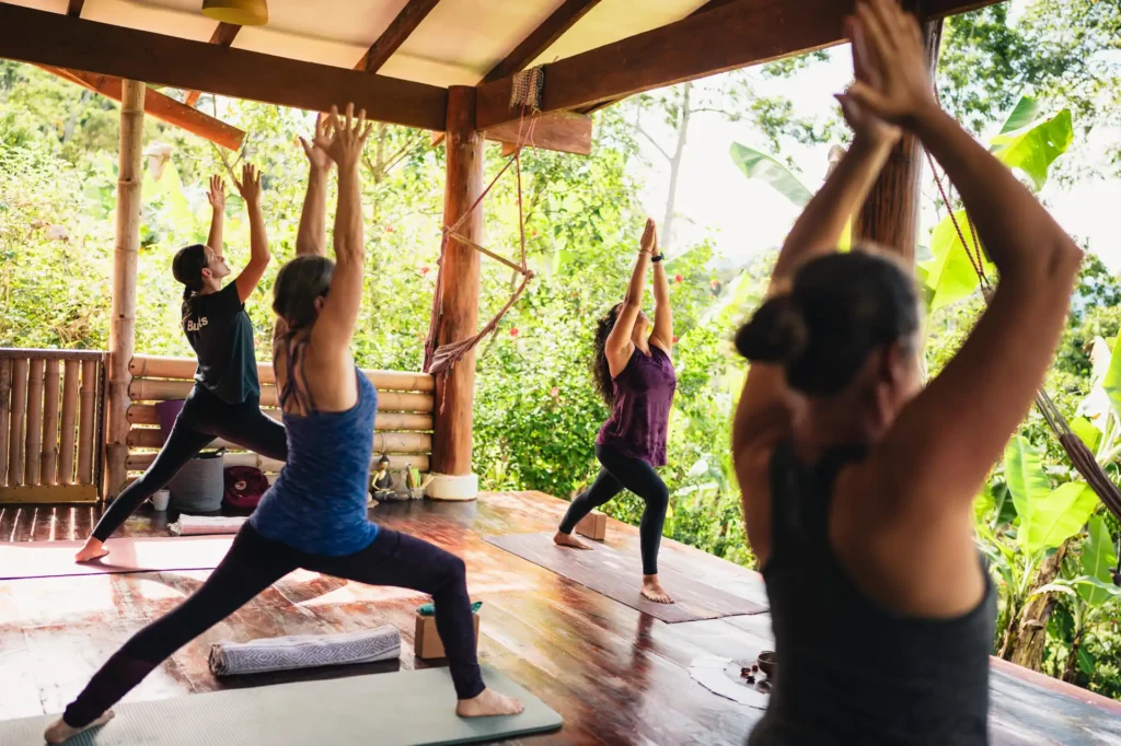 Yoga class in progress at Iriká lodge, Turrialba.